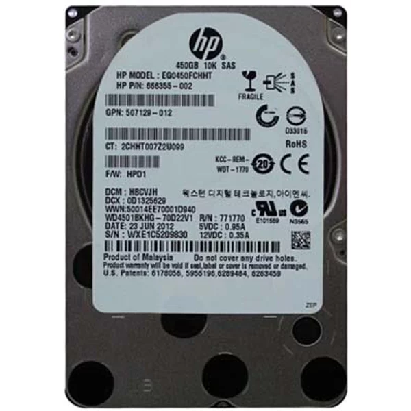 HP EG0450FCHHT | 450GB 10000RPM SAS 6Gb/S Hot-Pluggable Dual Port SFF 2.5-Inch Enterprise Hard Drive For Gen1/7 Proliant Server/Storage Array-image