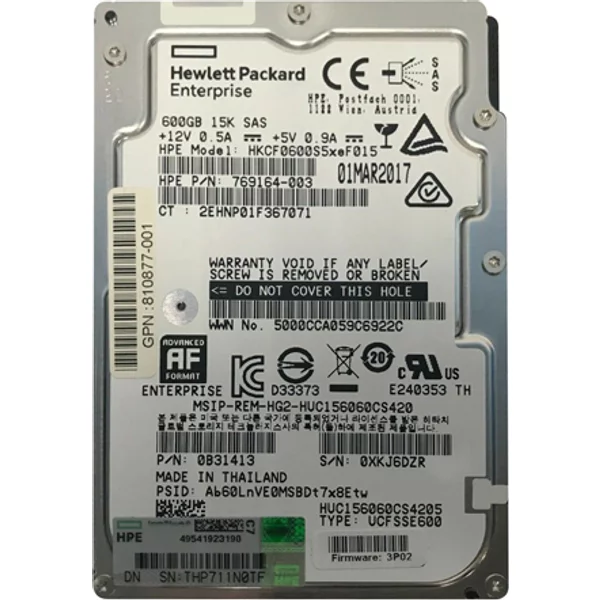 HP 810877-001 | 3PAR Storeserv 8000 600GB 15000RPM SAS 2.5-Inch Hard Drive-image