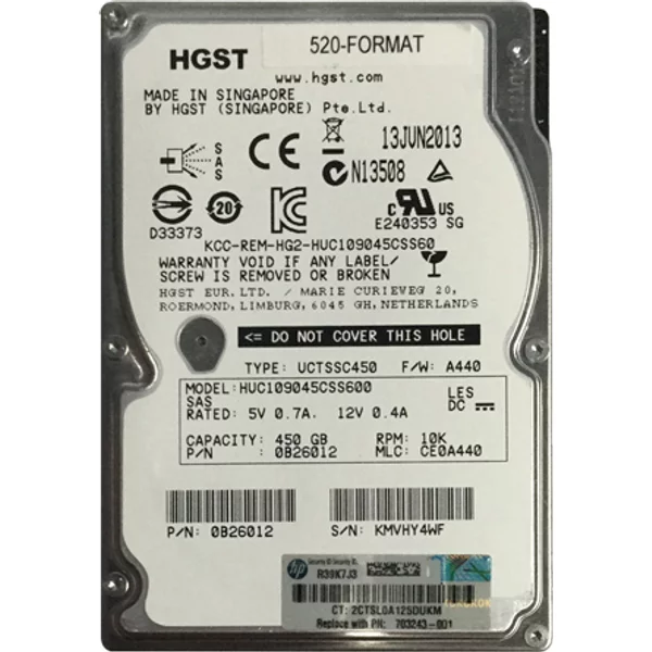 HP 703243-001 | 450GB 10000RPM SAS 6Gb/S 2.5-Inch Hard Drive-image