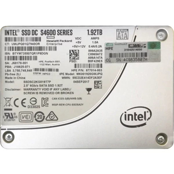 Hp 877014-003 | 1.92TB Sata 6Gb/S Hot-Pluggable Mixed Use 2.5-Inch Enterprise Solid State Drive For Proliant Server And Storage Array-image