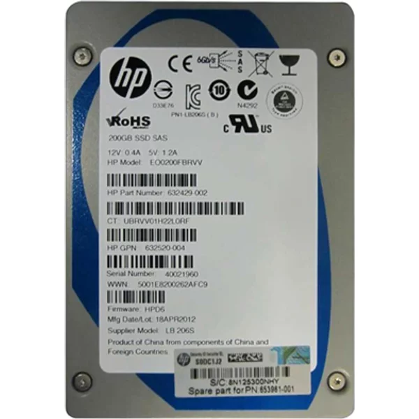 Hp 653961-001 | 200GB Single-Level Cell Sata 3Gb/S Hot-Pluggable 2.5-Inch Enterprise Solid State Drive For Proliant Servers Storage Arrays-image