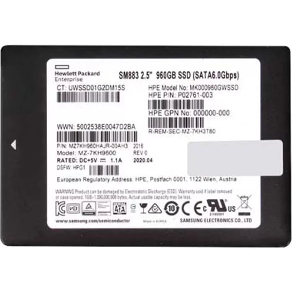 Hp MK000960GWSSD | 960GB Sata 6Gb/S Hot-Pluggable Mixed Use 2.5-Inch Enterprise Solid State Drive For Proliant Server And Storage Array-image