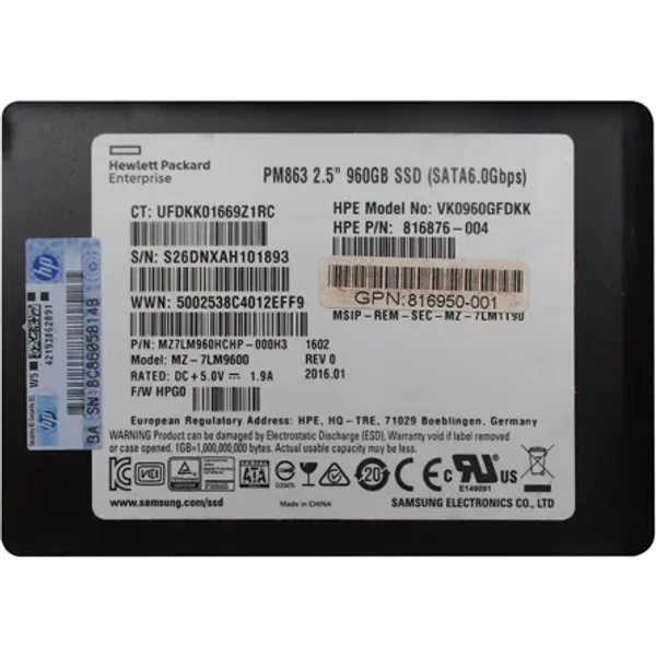 Hp 816876-004 | 960GB Multi-Level Cell Sata 6Gb/S Read Intensive Sff 2.5-Inch Solid State Drive For Proliant Bl460C Gen10-image