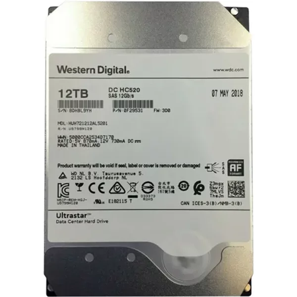 Hgst HUH721212AL5201 | Ultrastar DC HC520 Series 12TB 7200RPM SAS 12Gb/S 256MB Cache (Sed) 3.5-Inch Hard Drive-image