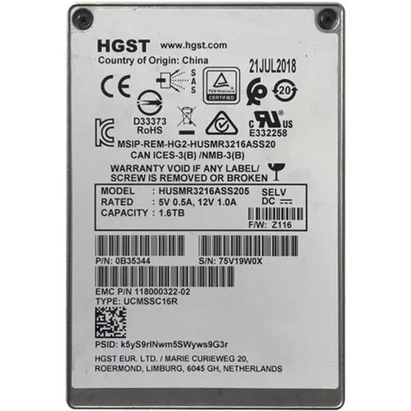 Hgst HUSMR3216ASS205 | Ultrastar DC SS300 Series 1.6TB Multi-Level Cell SAS 12Gb/S Read Intensive (Tcg+Fips) 2.5-Inch Solid State Drive-image