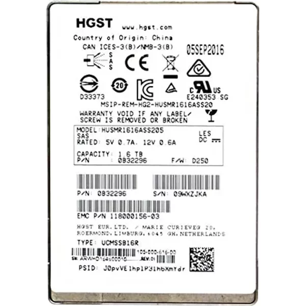 Hgst HUSMR1616ASS205 | Ultrastar SSD1600MR Series 1.6TB Multi-Level Cell SAS 12Gb/S Read Intensive (Tcg + Fips) 2.5-Inch Solid State Drive-image