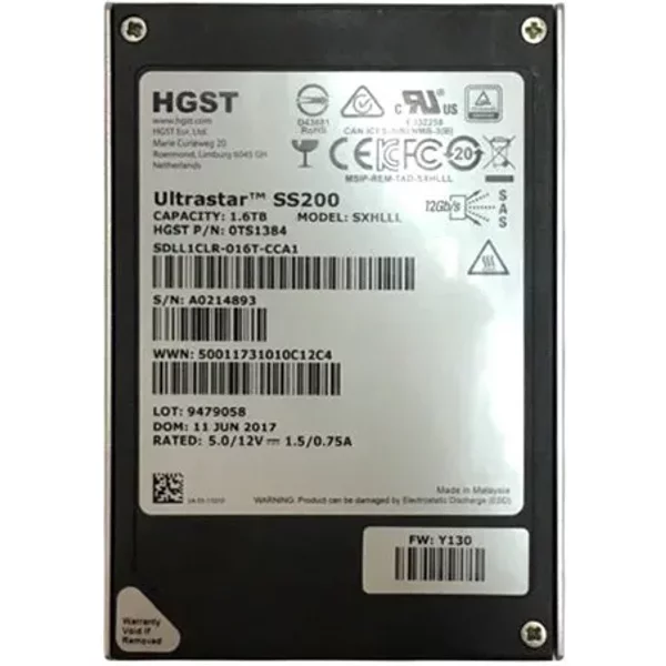 Hgst SDLL1CLR-016T-CCA1 | Ultrastar Dc SS200 Series 1.6TB Multi-Level Cell Sas 12Gb/S Mixed Use (Ise) 2.5-Inch Solid State Drive-image