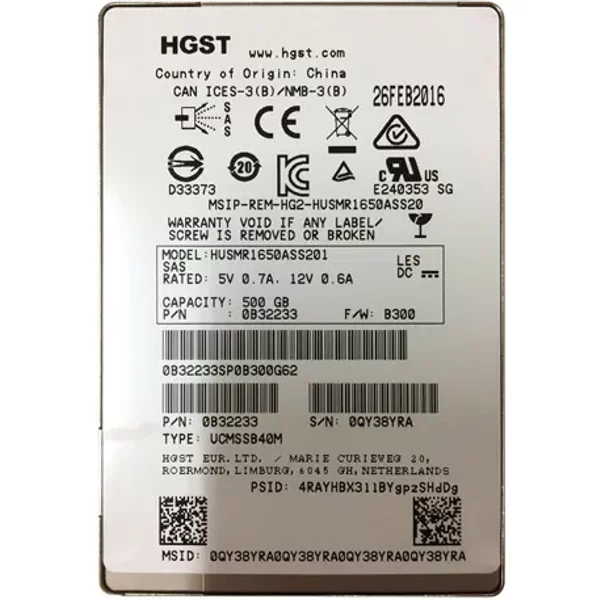 Hgst 0B32233 | Ultrastar SSD1600MR Series 500GB Multi-Level Cell SAS 12Gb/S Read Intensive (Tcg Encryption) 2.5-Inch Solid State Drive-image