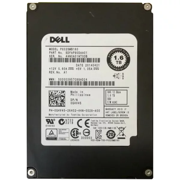 Dell 0G4V45 | 1.6TB Multi-Level Cell Sas 12Gb/S Hot-Pluggable 2.5-Inch Solid State Drive For Poweredge Servers-image