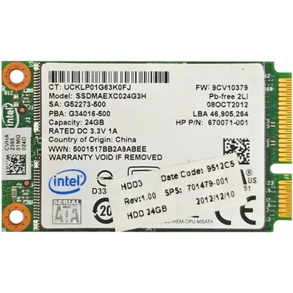Intel SSDMAEXC024G3H | 313 Series 24GB Single-Level Cell Sata 3Gb/S Msata Solid State Drive-image