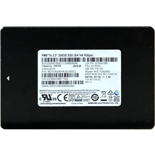 Samsung MZ-7LN256C | Enterprise Pm871B Series 256GB Triple-Level Cell Sata 6Gb/S Mainstream Endurance 7Mm 2.5-Inch Solid State Drive-image