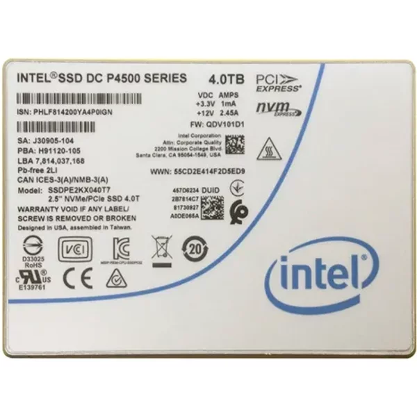 Intel SSDPE2KX040T7 | Dc P4500 4TB Triple-Level-Cell Pci Express Nvme 3.1 X4 2.5-Inch Solid State Drive-image