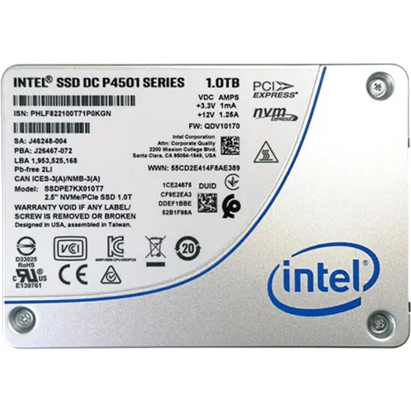 Intel SSDPE7KX010T701 | Dc P4501 1TB Triple-Level Cell Pci Express 3.1 X4 Nvme U.2 2.5-Inch Solid State Drive-image