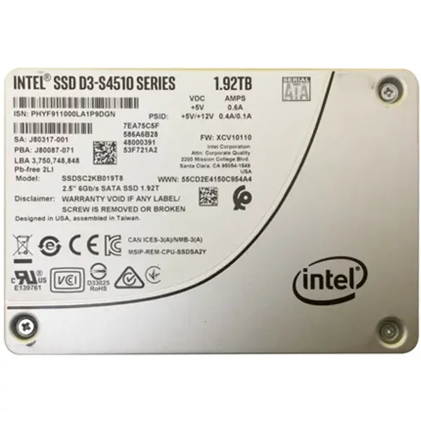 Intel SSDSC2KB019T8 | D3 S4510 1.92TB Triple-Level Cell Sata 6Gb/S 2.5-Inch Solid State Drive-image