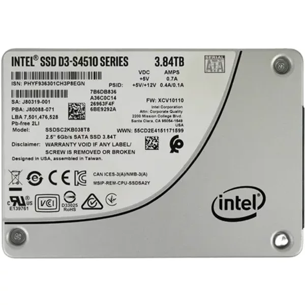 Intel SSDSC2KB038T801 | D3 S4510 3.84TB Triple-Level Cell Sata 6Gb/S 2.5-Inch Solid State Drive-image