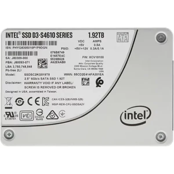 Intel SSDSC2KG019T801 | D3 S4610 1.92TB Triple-Level Cell Sata 6Gb/S 2.5-Inch Solid State Drive-image