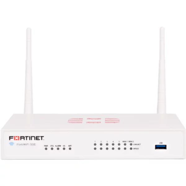 Fortinet FWF-50E-BDL-874-12 | Fortiwifi 50E 7 X Ports Ge RJ-45 + 2 X Ports Wan + 5 X Ports Ge RJ-45 Switch Wireless 802.11A/B/G/N Managed Network Security/Firewall Appliance With H+ 1Y 8X5 Fc-image