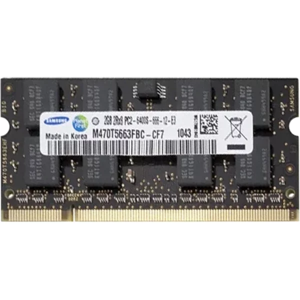 Samsung M470T5663FBC-CF7 | 2GB Ddr2-800Mhz PC2-6400 Non-Ecc Unbuffered Sodimm CL6 2Rx8 1.8V 200-Pin Memory Module-image
