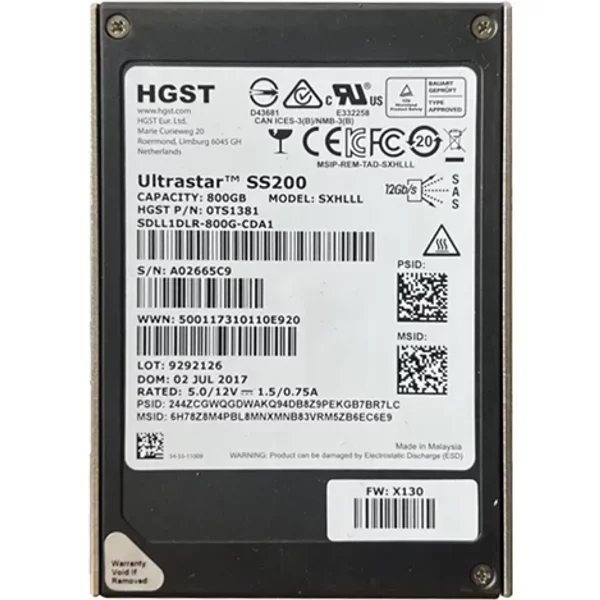 Hgst 0TS1381 | Ultrastar SS200 800GB Multi-Level Cell Sas 12Gb/S Mixed Use (Sed/Tcg Encryption) 2.5-Inch Solid State Drive-image