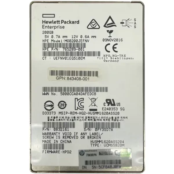 Hp MO0200JEFNV | 200GB Multi-Level Cell Sas 12Gb/S Hot Swappable Mainstream Endurance 2.5-Inch Solid State Drive For Proliant Server Gen8-image
