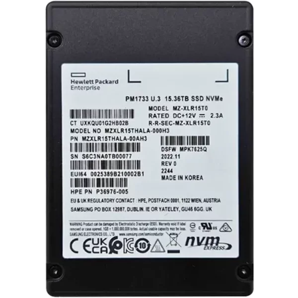 Samsung MZ-XLR15T0 | Enterprise PM1733 Series 15.36TB Triple-Level Cell Pci-Express 4.0 X4 Nvme Read-Intensive U.3 2.5-Inch Solid State Drive-image