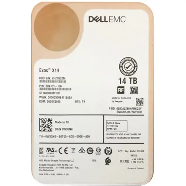 Dell W3GNK | 14TB 7200RPM Sata 6Gb/S Hot-Pluggable (512E) 3.5-Inch Hard Drive For Poweredge Server & Powervault Server-image