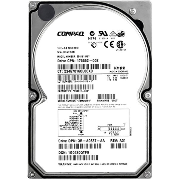 HP 175552-002 | 18.2GB 7200RPM Ultra-2 Wide Scsi Hot-Pluggable (Lvd) 80-Pin 3.5-Inch Hard Drive For Proliant Servers-image