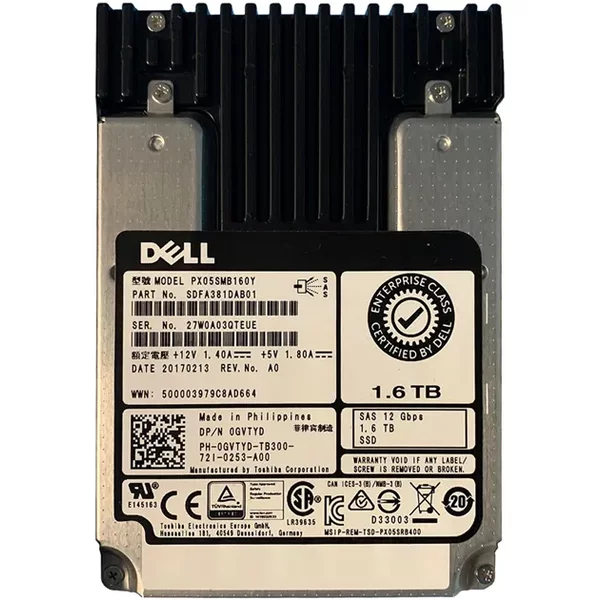 Dell Gvtyd | 1.6TB 2.5-Inch 12Gb/S Sas Write-Intensive (512N) Hot-Pluggable Solid State Drive For Poweredge G14 - G16 Servers And Storage Arrays-image