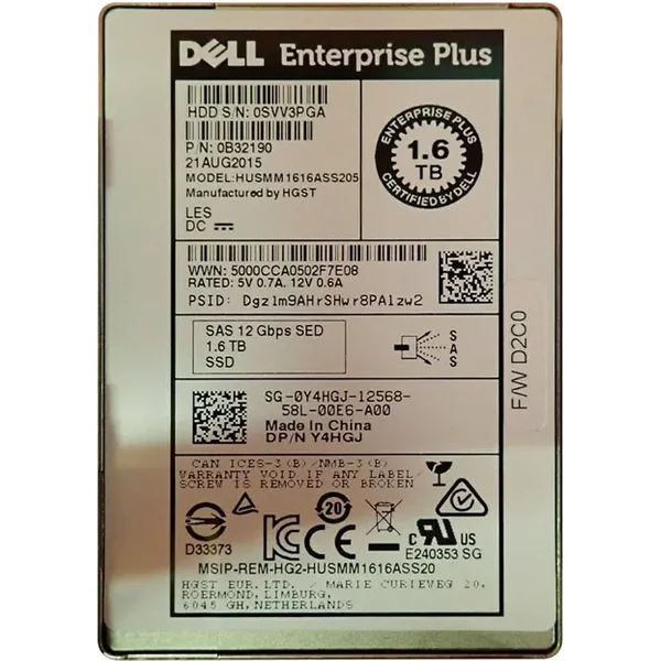 Dell 0Y4HGJ | 1.6TB Multi-Level Cell Sas 12Gb/S Write Intensive 2.5-Inch Enterprise Solid State Drive-image