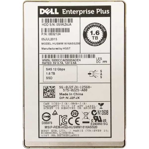 Dell 0J2FJX | 1.6TB Multi-Level Cell Sas 12Gb/S Write Intensive (512E) 2.5-Inch Solid State Drive-image