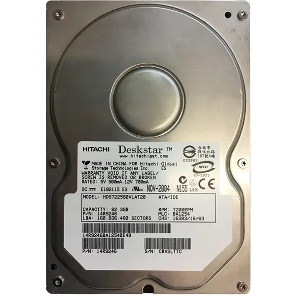 Hitachi HDS722580VLAT20 | Deskstar 7K250 Series 80GB 7200RPM IDE Ultra ATA/100 (ATA-6) 2MB Cache 3.5-Inch Hard Drive-image