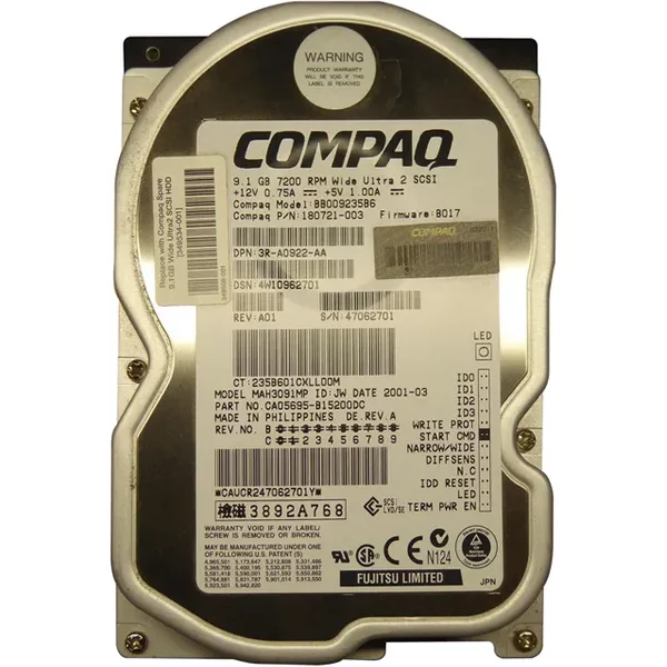 HP BB009235B6 | 9.1GB 7200RPM Ultra2 Scsi Hot Swappable 68-Pin 4MB Cache 3.5-Inch Hard Drive-image