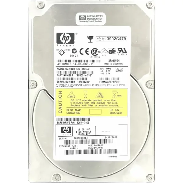 HP A6537-64001 | 18GB 10000RPM Ultra160 Scsi Hot Swappable 8MB Cache 3.5-Inch Hard Drive-image