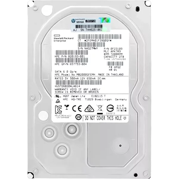 HP MB2000GFEMH | 2TB 7200RPM Sata 6Gb/S Hot-Pluggable (512N) 3.5-Inch Midline Hard Drive For Proliant Server & Storage Array-image