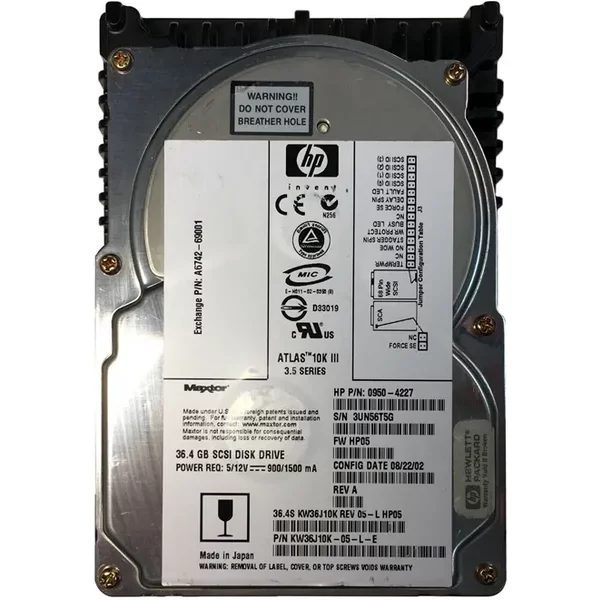 HP A6742-69001 | 36.4GB 10000RPM Ultra160 Scsi Hot Swappable LVD 80-Pin 3.5-Inch Hard Drive-image