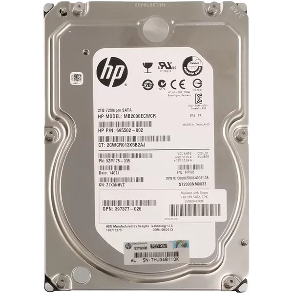 HP 397377-026 | 2TB 7200RPM Sata 3Gb/S NCQ 64MB Cache Hot-Pluggable LFF 3.5-Inch Midline Hard Drive-image