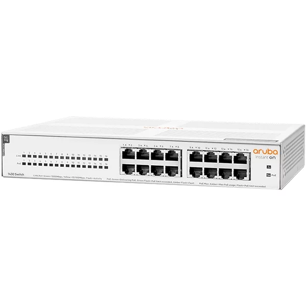 HP R8R48A#ABA | Aruba Instant On 1430 16G Class4 PoE 16 x 10/100/1000 PoE Rack-Mountable Layer 2 Unmanaged Gigabit Ethernet Network Switch
