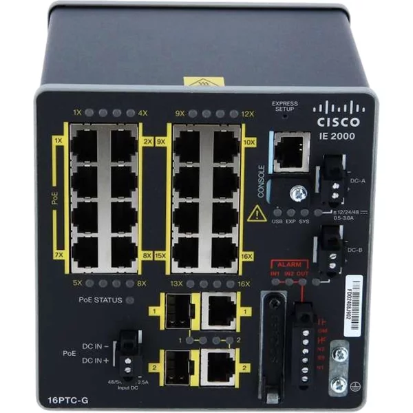 Cisco IE-2000-16PTC-G-L | Industrial Ethernet 2000 Series 16 X Ports 10/100Base-Tx + 2 X Sfp Ports Layer 2 Managed Rail-Mountable Fast Ethernet Network Switch-image