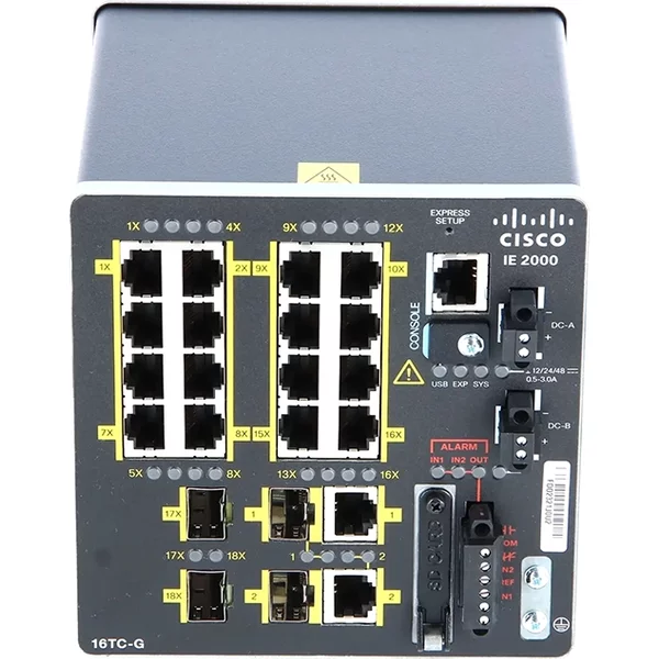 Cisco IE-2000-16TC-GE-RF | Industrial Ethernet 2000 Series 16 X Ports 10/100Base-Tx + 2 X Sfp Ports Layer 2 Managed Rail-Mountable Fast Ethernet Network Switch-image