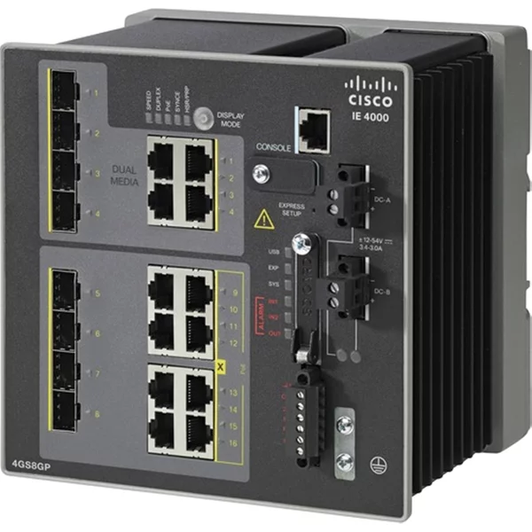 Cisco IE40004GS8GP4GE-RF | Industrial Ethernet 4000 Series 8 X Ports 10/100/1000Base-T + 8 X Ports Poe+ 10/100/1000Base-T + 4 X Ports Sfp + 4 X Combo Sfp Layer 3 Managed Gigabit Ethernet Network Switch-image