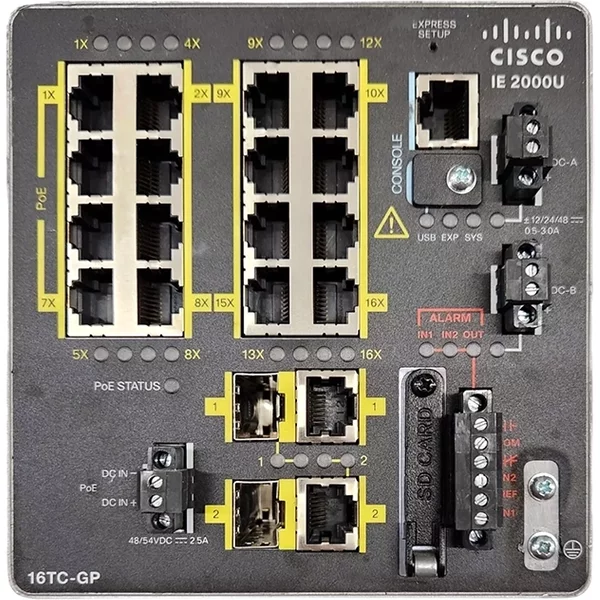 Cisco IE-2000U-16TCGP-RF | Industrial Ethernet Ie 2000U Series IE-2000U-16TC 16 X Fe Ports 10/100Base-Tx + 2 X Ge Combo Ports Layer 2 Managed Din Rail-Mountable Fast Ethernet Network Switch-image