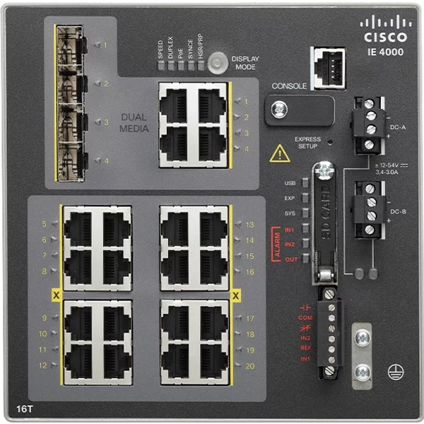 Cisco IE-4000-16T4G-E-RF | Industrial Ethernet 4000 Series 16 X Ports 10/100Base-T + 4 X Ports Combo Gigabit Sfp Layer 3 Managed Fast Ethernet Network Switch-image