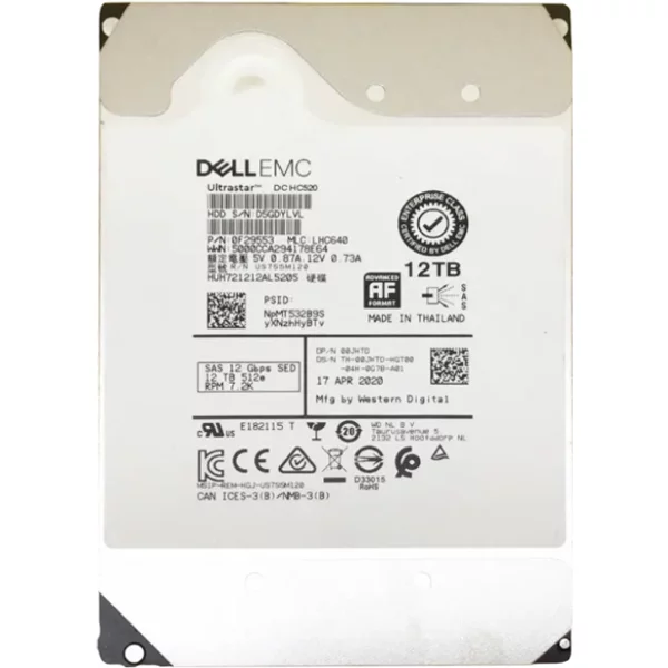 Dell 00JHTD | 12TB 7200RPM SAS 12Gb/S Hot-Pluggable 3.5-Inch Hard Drive For Poweredge Servers-image