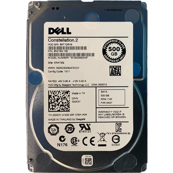 Dell 00X3Y | 500GB 7200RPM Sata 6Gb/S Hot-Pluggable 64MB Cache 2.5-Inch Hard Drive For Poweredge Server & Powervault Storage Array-image