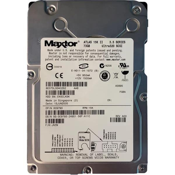 Dell 0C9793 | 73GB 15000RPM Ultra320 Scsi 16MB Cache 68-Pin 3.5-Inch Hard Drive-image