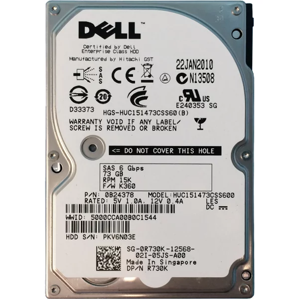 Dell 0R730K | 73GB 15000RPM SAS 6Gb/S Hot-Pluggable 64MB Cache 2.5-Inch Hard Drive For Poweredge Server-image