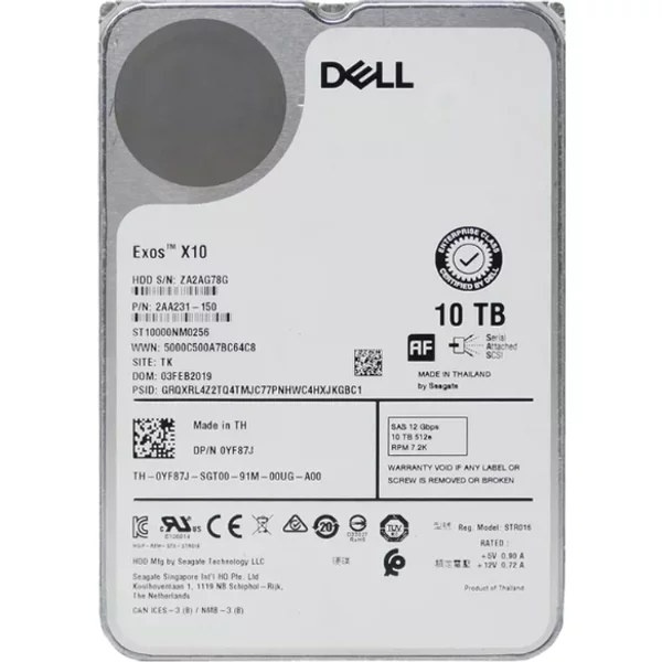 Dell 0YF87J | 10TB 7200RPM SAS 12Gb/S Hot-Pluggable (512E) 3.5-Inch Hard Drive For Poweredge Servers-image