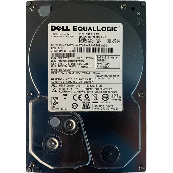 Dell 05WF7Y | 500GB 7200RPM Sata 3Gb/S Hot-Pluggable 16MB Cache 3.5-Inch Hard Drive For Equallogic Storage Array-image