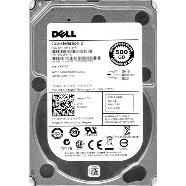 Dell 055RMX | 500GB 7200RPM SAS 6Gb/S Hot-Pluggable 64MB Cache 2.5-Inch Hard Drive For Poweredge Server & Powervault Storage Array-image