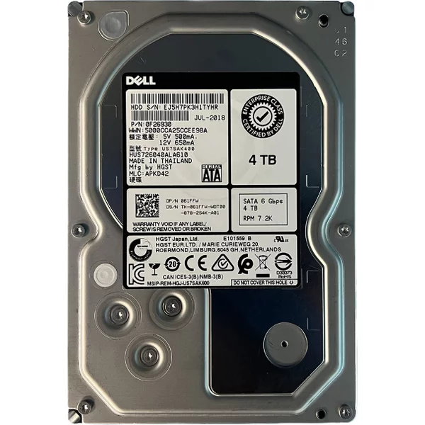 Dell 61FFW | 4TB 7200RPM Sata 6Gb/S Hot-Pluggable (512N) 3.5-Inch Hard Drive For Poweredge Servers-image